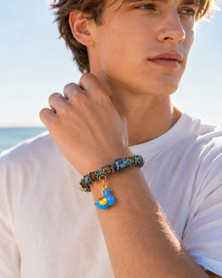 Hidden Horizon | Cloisonné Blue Agarwood & Enamel Bracelet