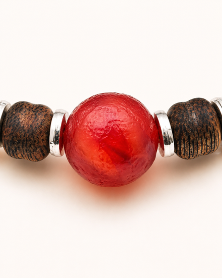 Silent Fire | Burgundy Agarwood & Enamel Bracelet