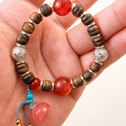 Silent Fire | Burgundy Agarwood & Enamel Bracelet