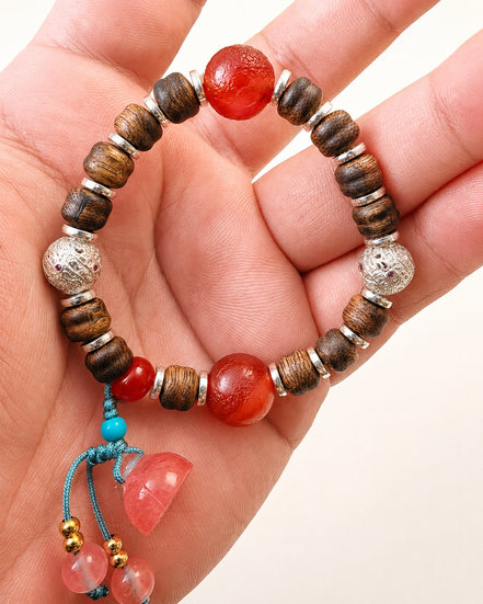 Silent Fire | Burgundy Agarwood & Enamel Bracelet