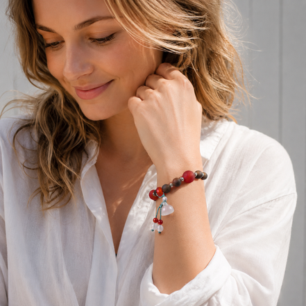 Brave Heart | Burgundy Agarwood & Enamel Bracelet