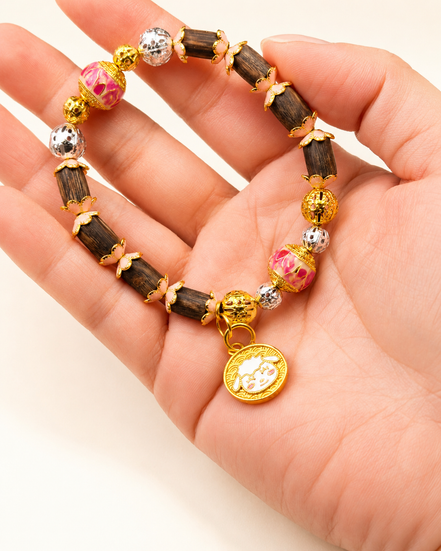 Warm Light | Blush Pink Agarwood & Enamel Bracelet