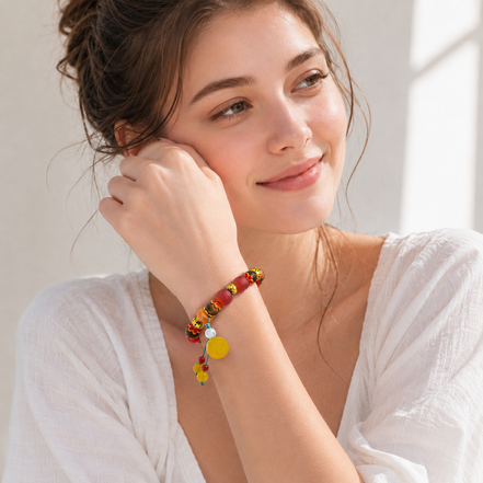 Enduring Flame | Burgundy Agarwood & Enamel Bracelet