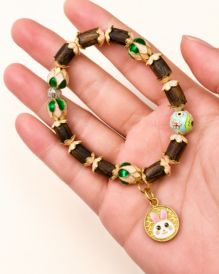 Gentle Bloom | Blush Pink Agarwood & Enamel Bracelet
