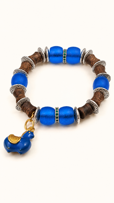 Calm Soul | Royal Blue Agarwood & Enamel Bracelet