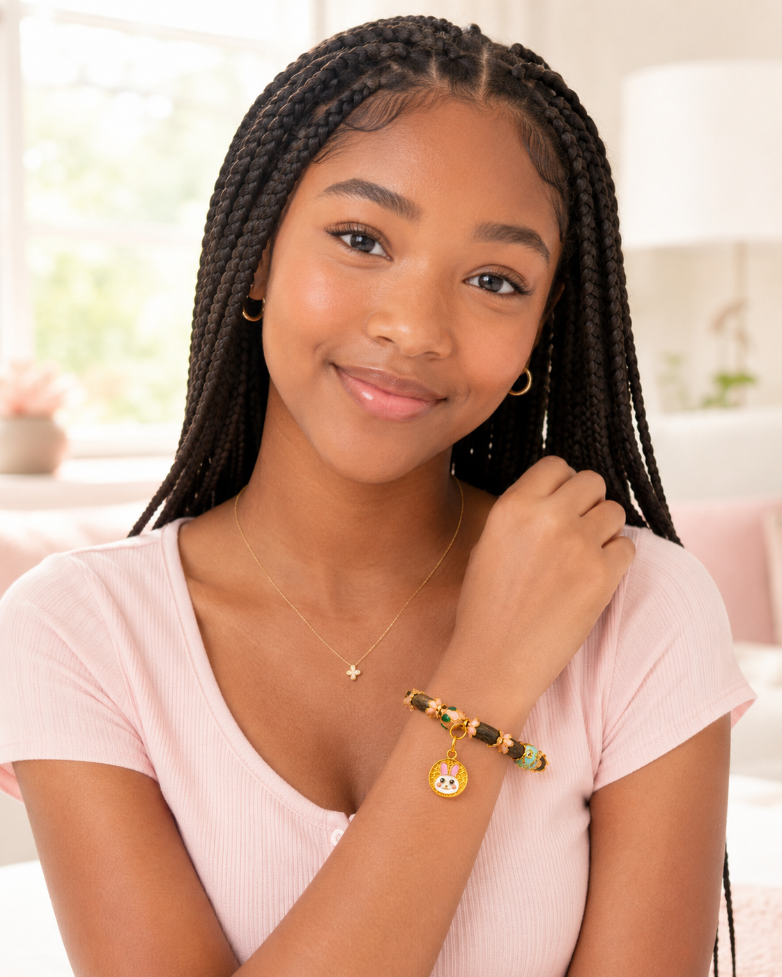 Gentle Bloom | Blush Pink Agarwood & Enamel Bracelet