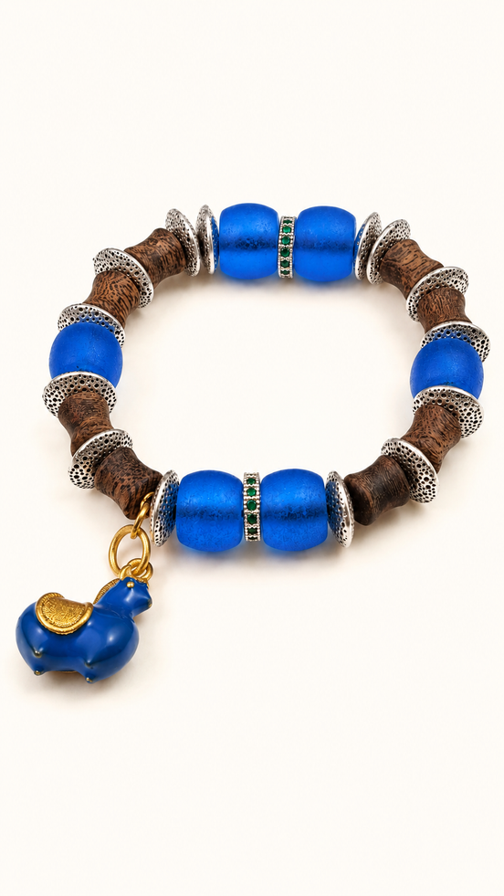 Calm Soul naturally aromatic agarwood and royal blue glass bracelet