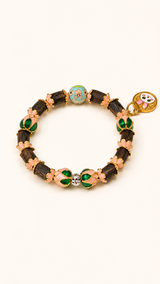 Gentle Bloom naturally aromatic agarwood and pink enamel bracelet