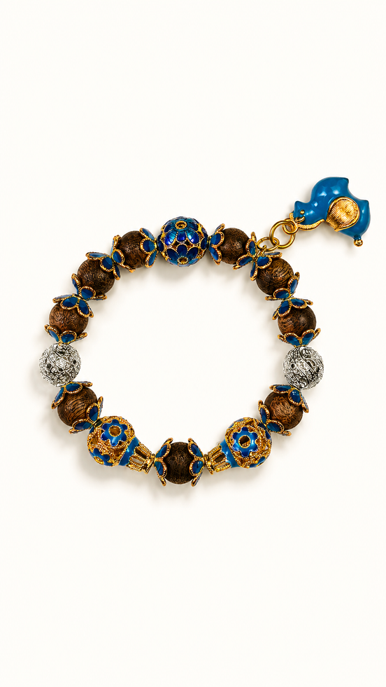 Hidden Horizon naturally aromatic agarwood and blue cloisonné bracelet