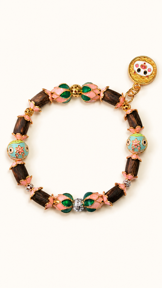 Soft Heart naturally aromatic agarwood and pink floral bracelet